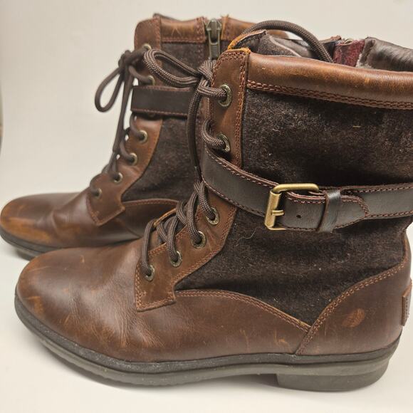 UGG Kesey Waterproof Brown Wool Leather Shearling Lined Lace-Up